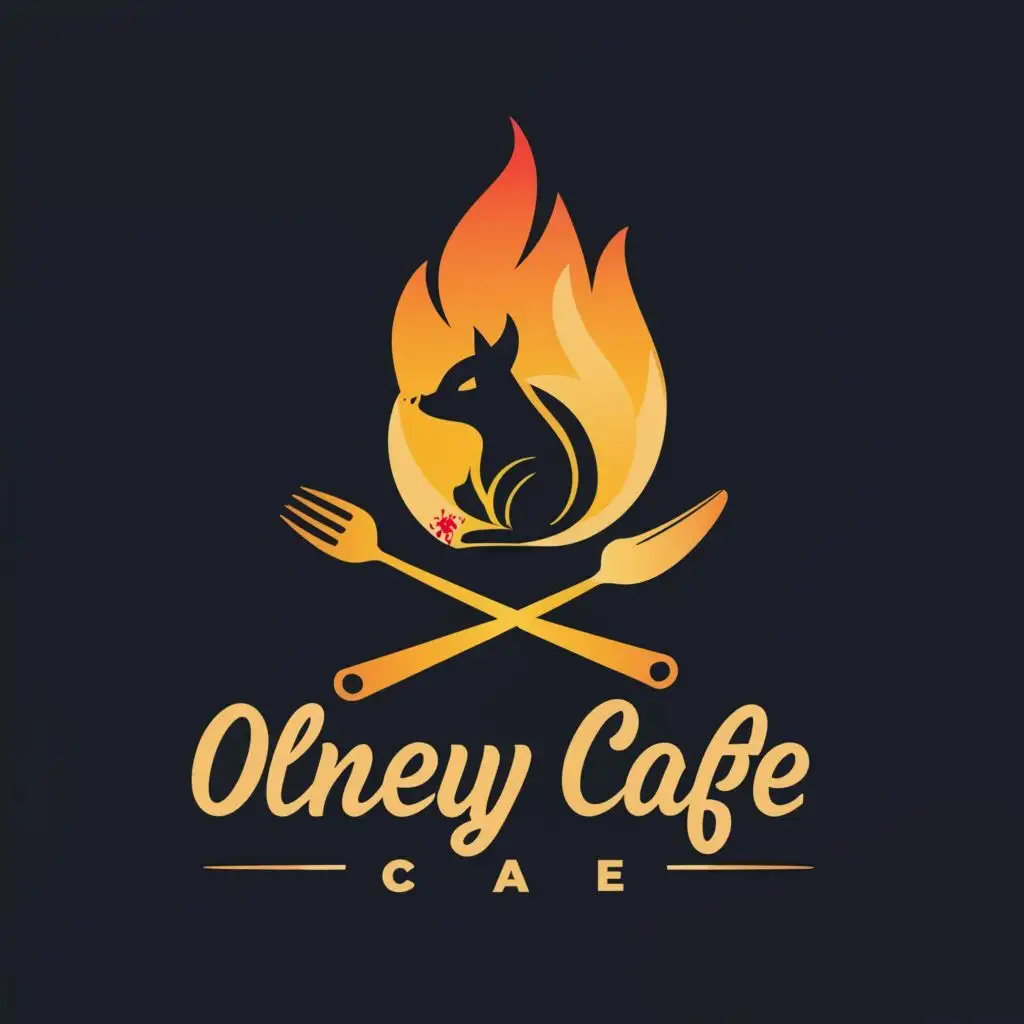 LOGO-Design-for-Olney-Cafe-Squirrel-Tail-on-Fire-with-Spoon-and-Fork