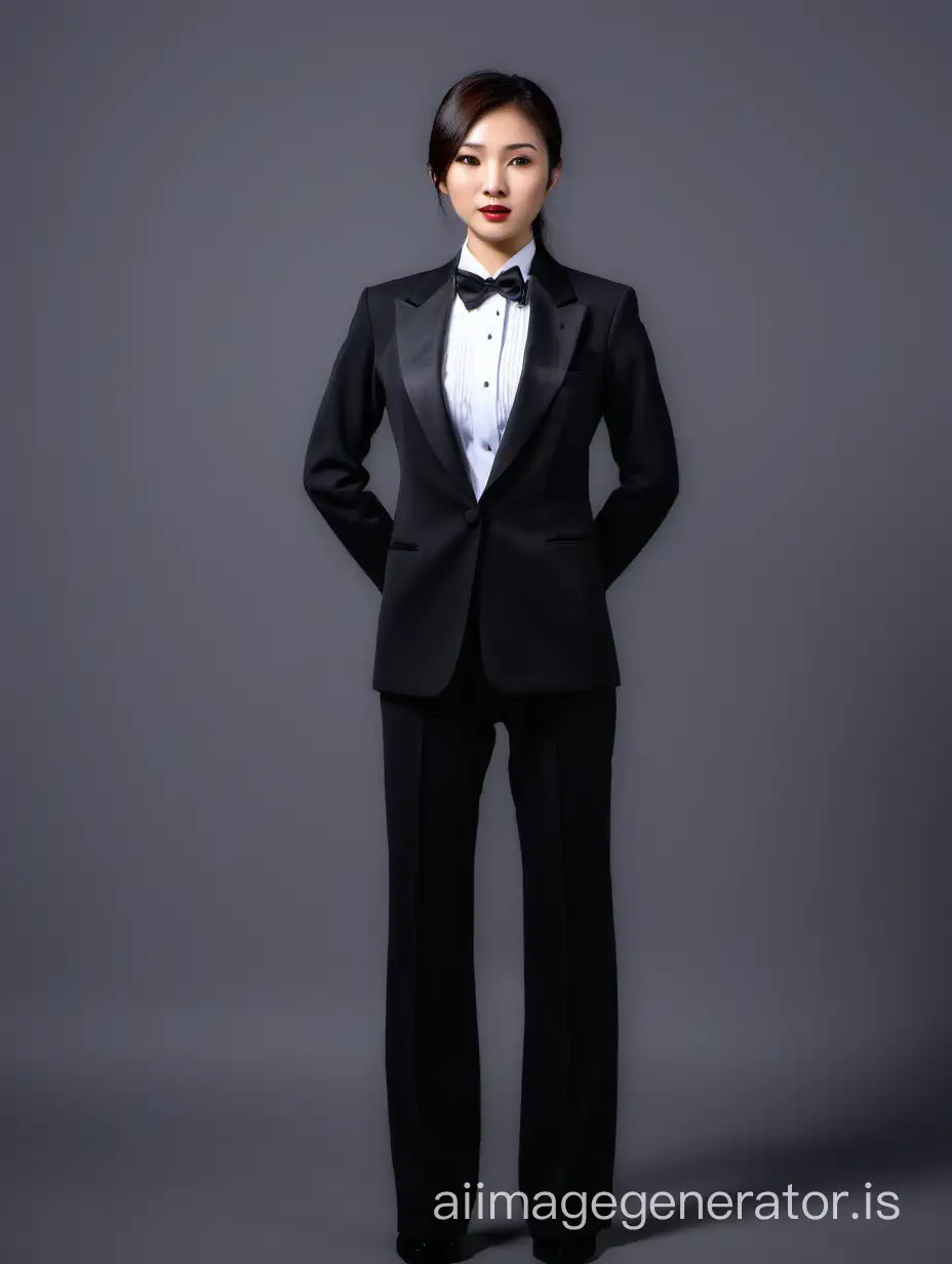 asian woman wearing a tuxedo
