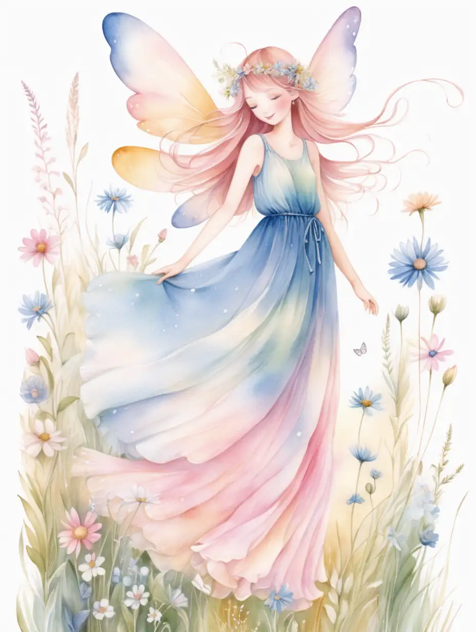 Cheerful Fairy in Dreamy Watercolor Pastel Shades