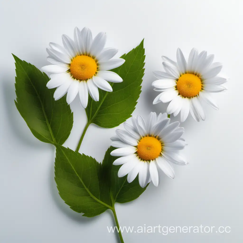 Vibrant-3D-Daisy-Trio-with-Lush-Greenery-on-White-Background