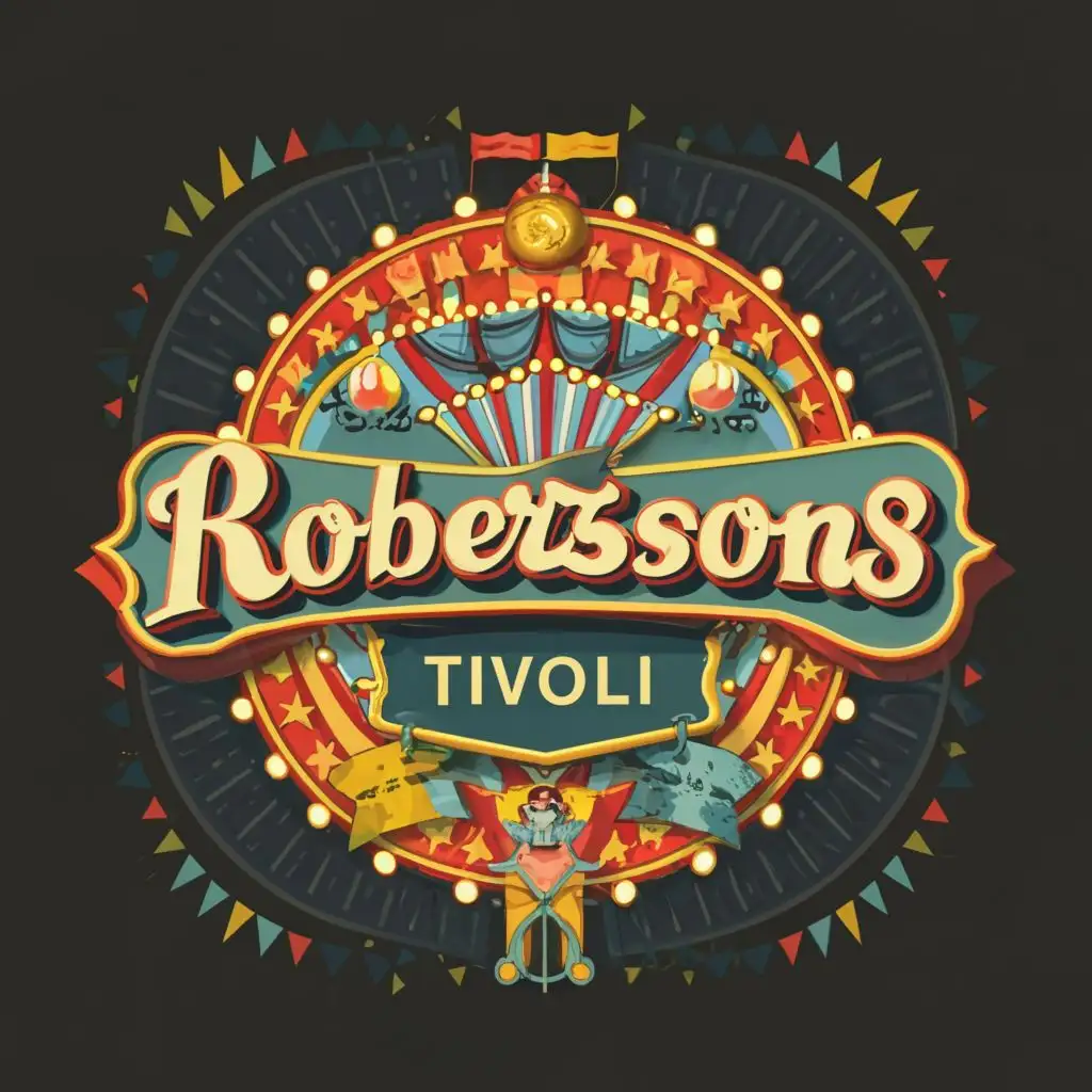 logo, fun fair, with the text "RoberTsons Tivoli
Molde", typography