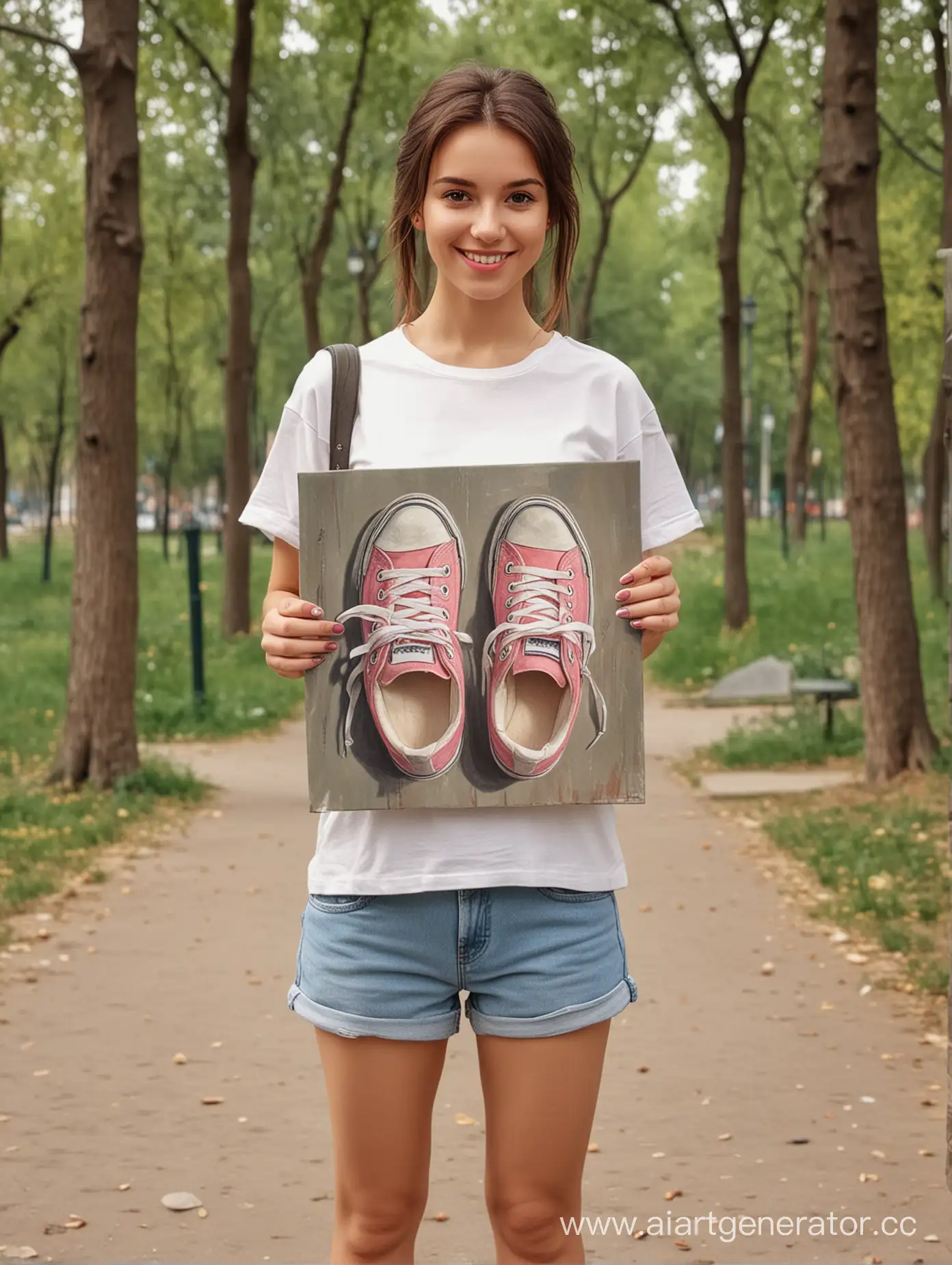 Joyful-Young-Woman-Holding-Canvas-Portrait-Outdoors
