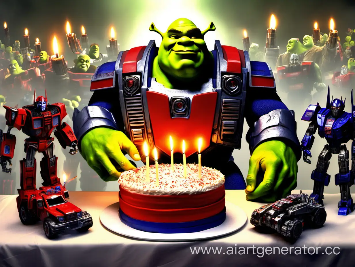 Shrek-with-Optimus-Prime-Head-Celebrates-1000-Subscribers-on-YouTube-with-Cake-and-Autobots