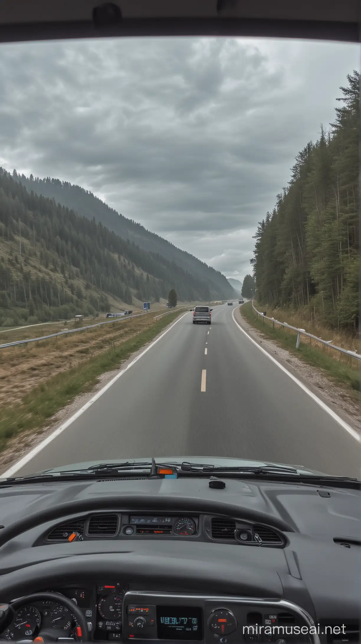 truck driver view, with dashcam