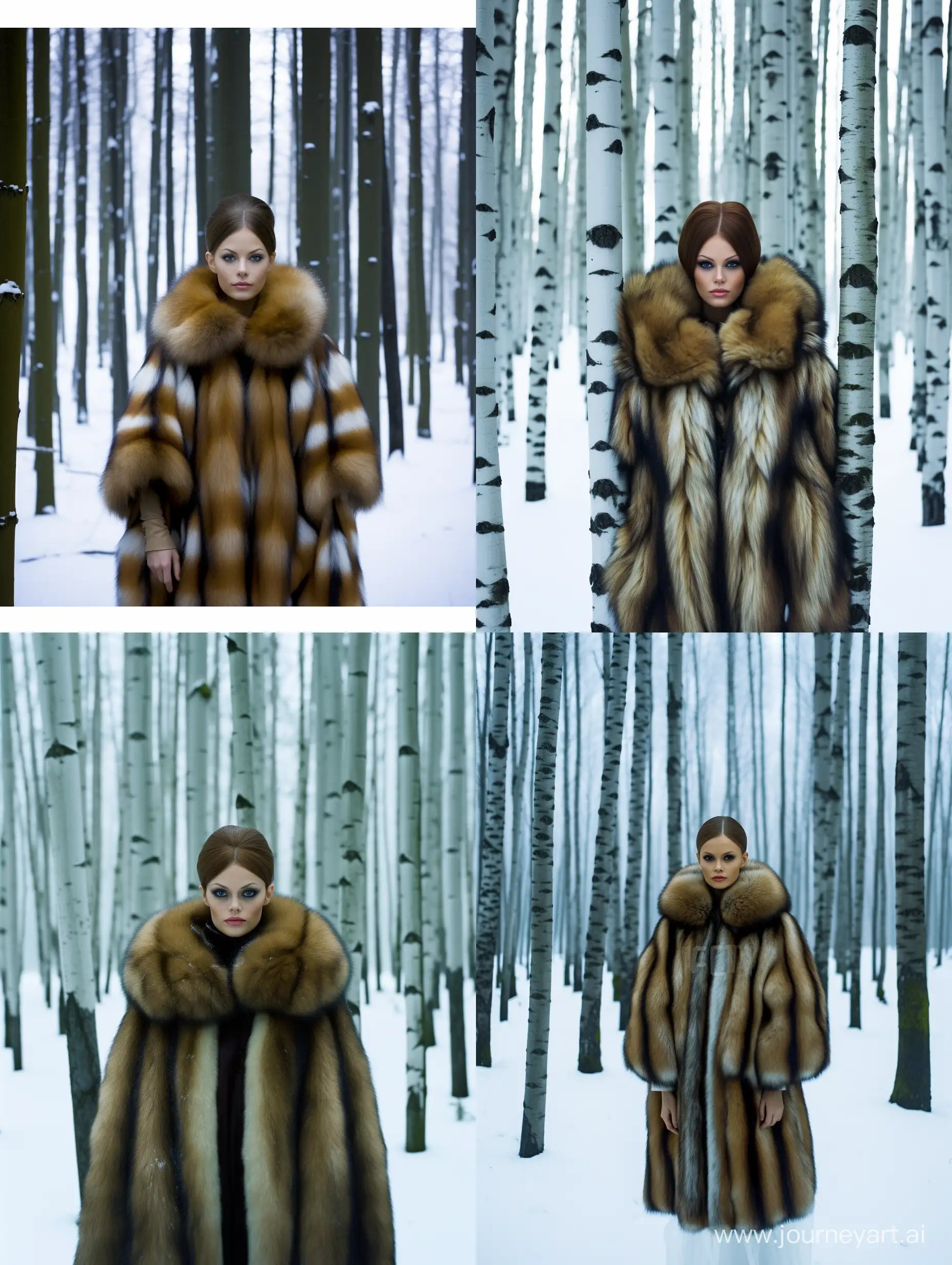 Stylish-Woman-in-Mink-Coat-Captured-in-Bold-Winter-Forest-Scene-USSR-1980s