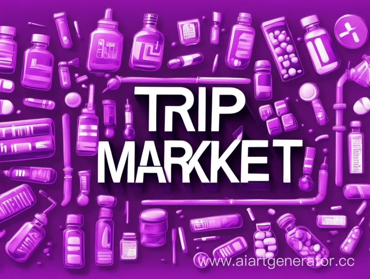 Сделай изображение для нарко шопа в  под названием "Trip Market" в фиолетовом цвете