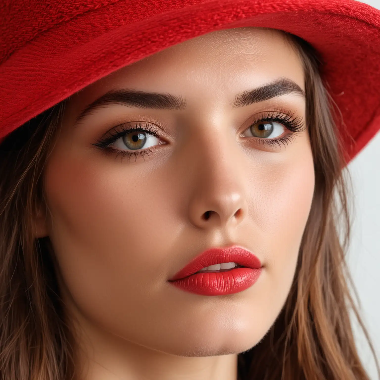 Closeup Portrait of a Model Wearing a Red Hat