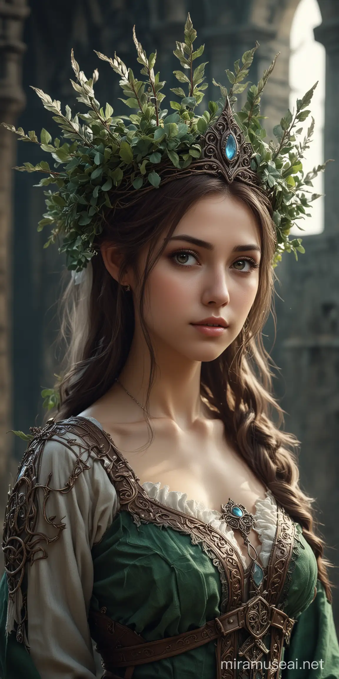 Beautiful Dryad Summoner in Fantasy Castle Studio Portrait