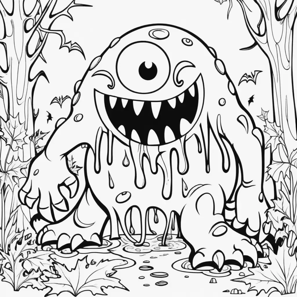 Spooky Halloween Coloring Page Slimy Monster Fun