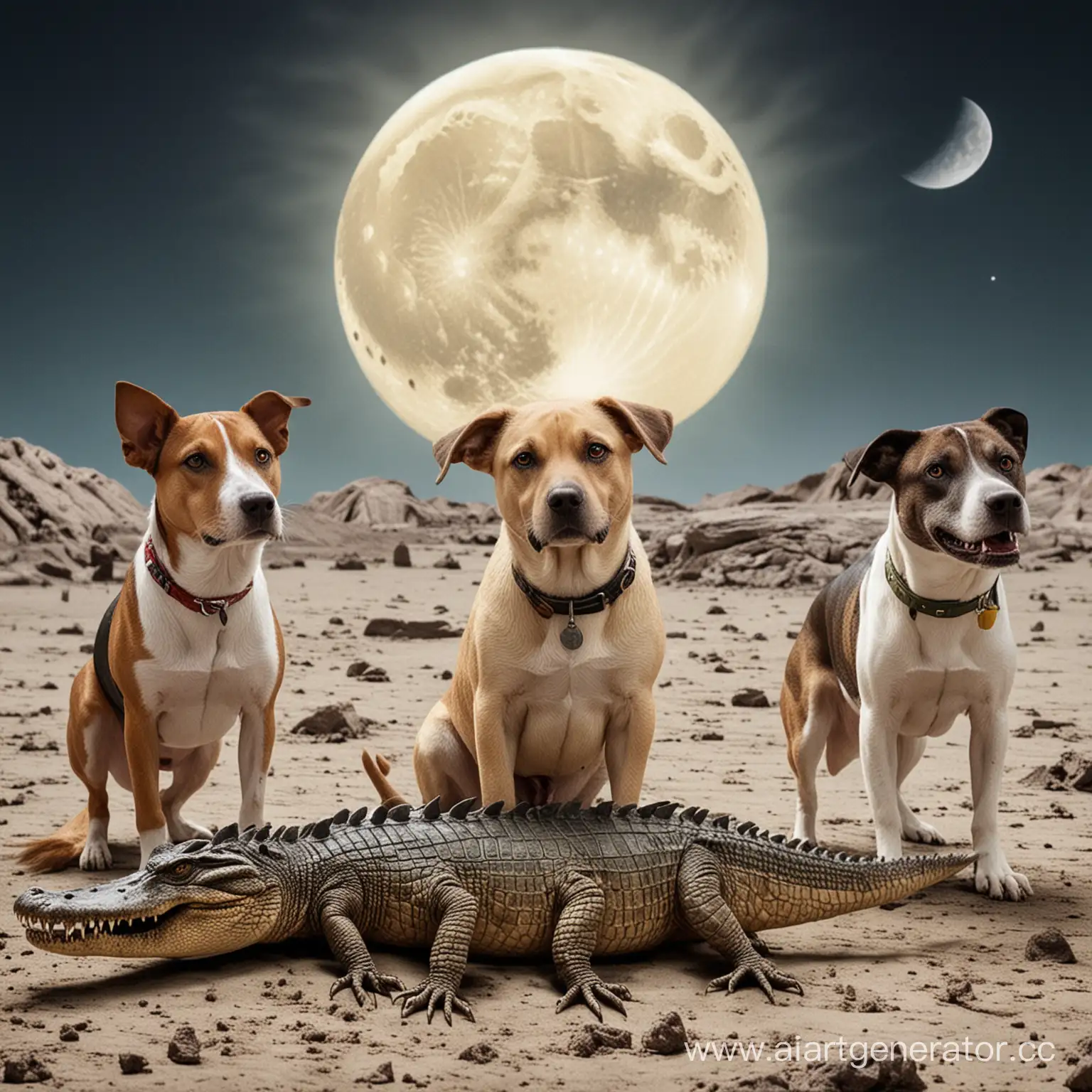 Animals-Exploring-Lunar-Landscape-Dogs-and-Crocodile-on-the-Moon