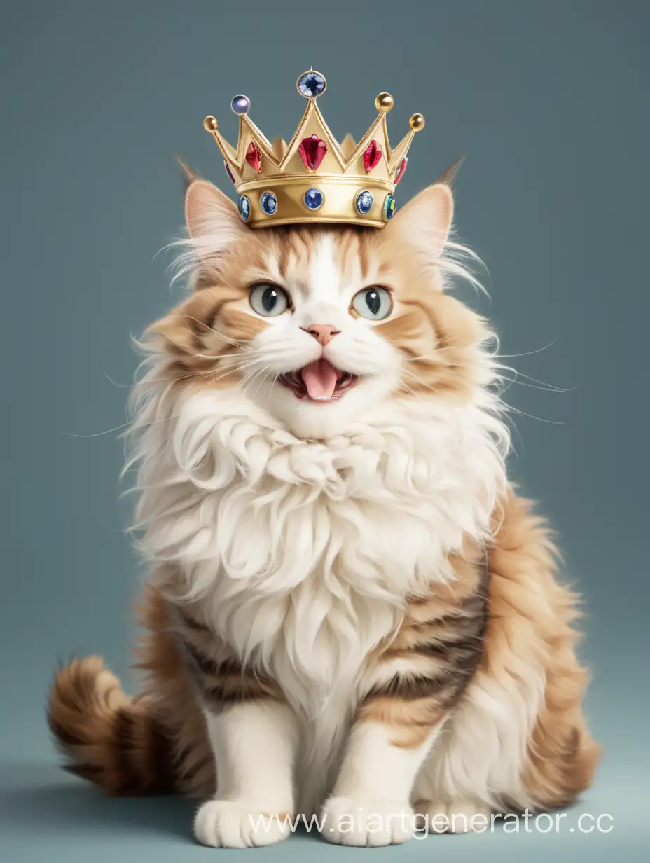 счастливый б  пушистый кот в короне 