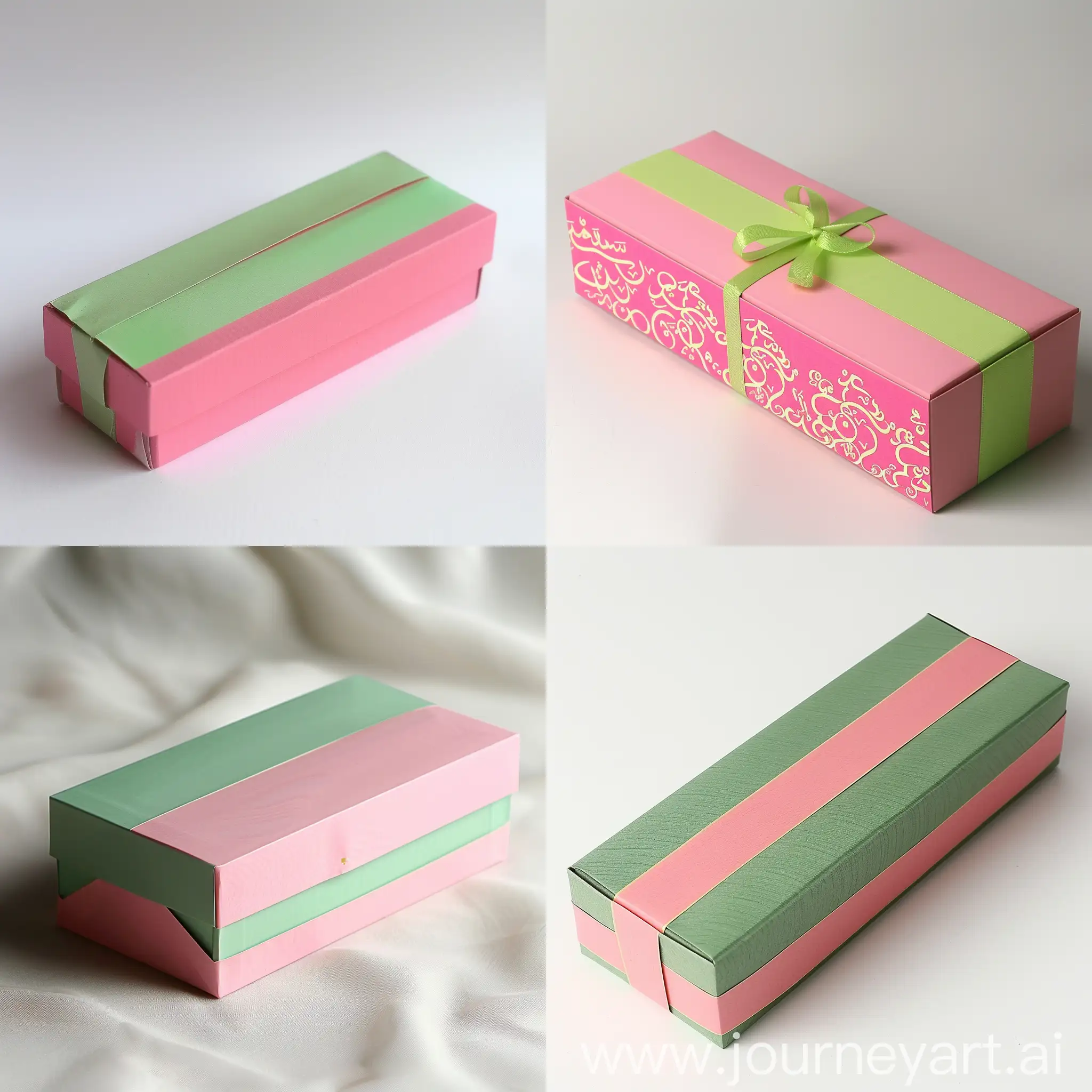 long rectangle box ,wide, not tall, pink and green colors design for eid simple and no top cover