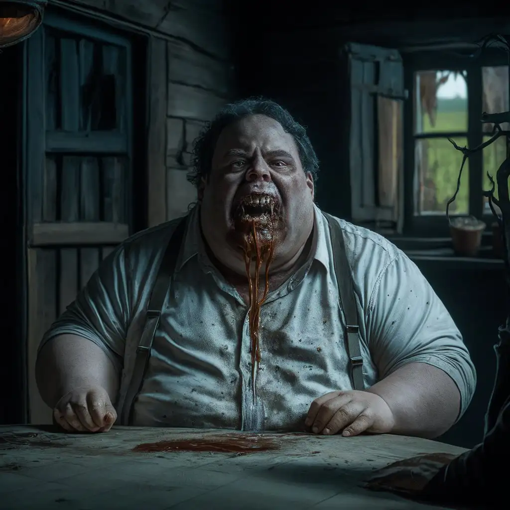 Obese Man in Rural Cottage Terrifying Scene of Decay and Horror