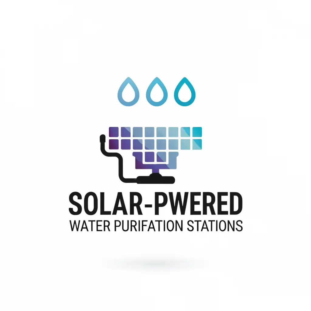 a logo design,with the text "Solar-Powered Water Purification Stations", main symbol:SOLAR PANEL / WATER,Moderate,clear background