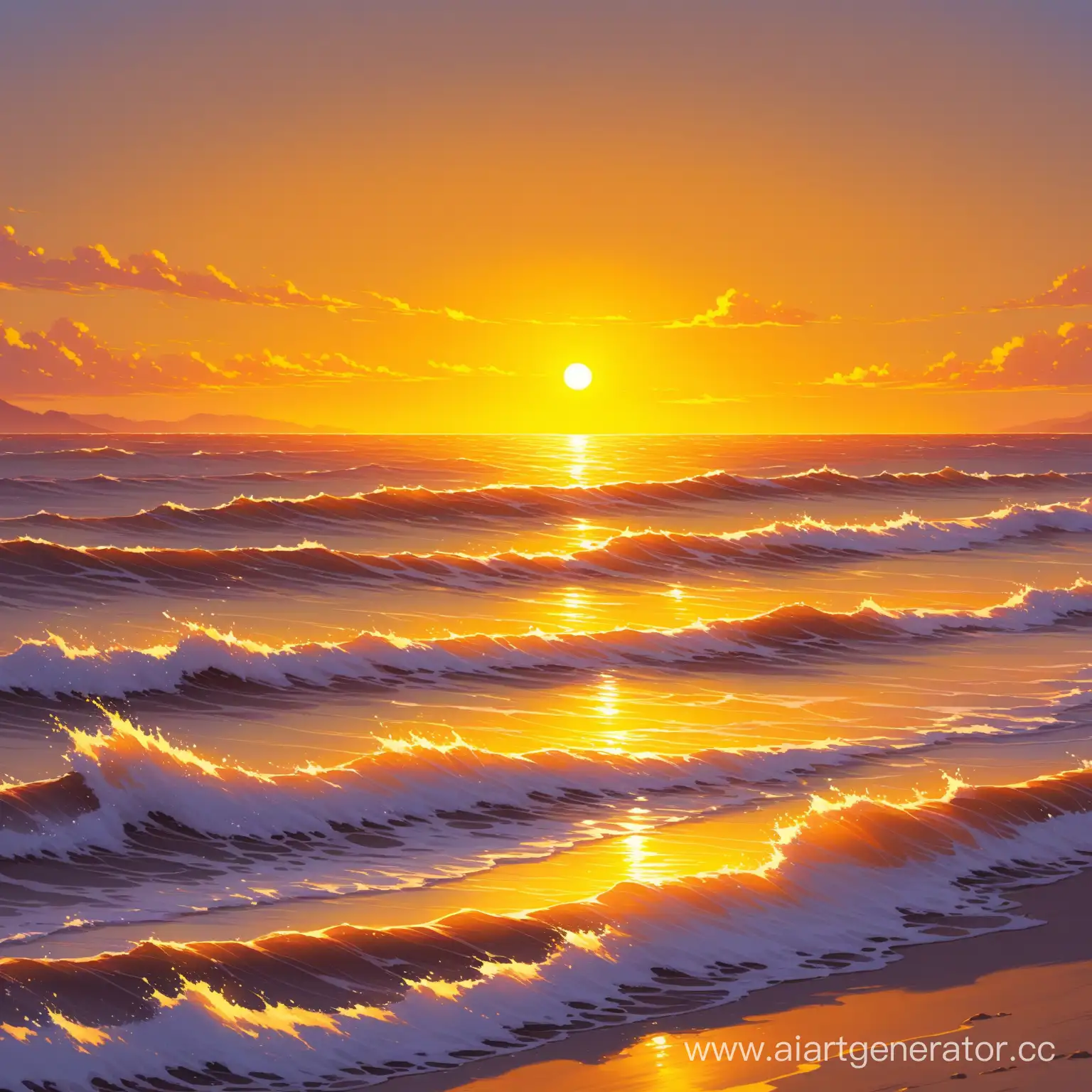 Vibrant-Yellow-Dawn-on-the-Raging-Sea-Shore