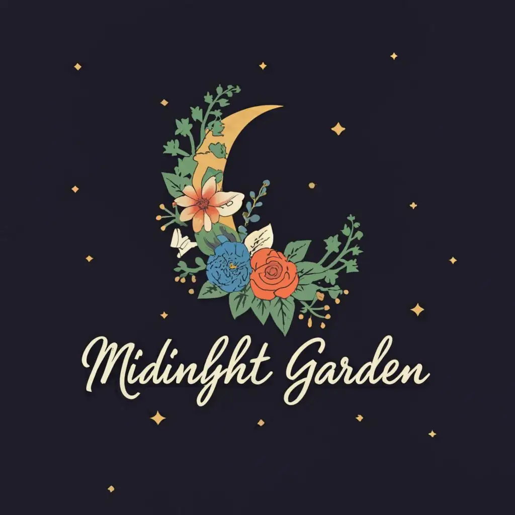 LOGO-Design-for-Midnight-Garden-Enchanting-Nighttime-Botanical-Elegance-with-Silver-and-Moonlit-Hues