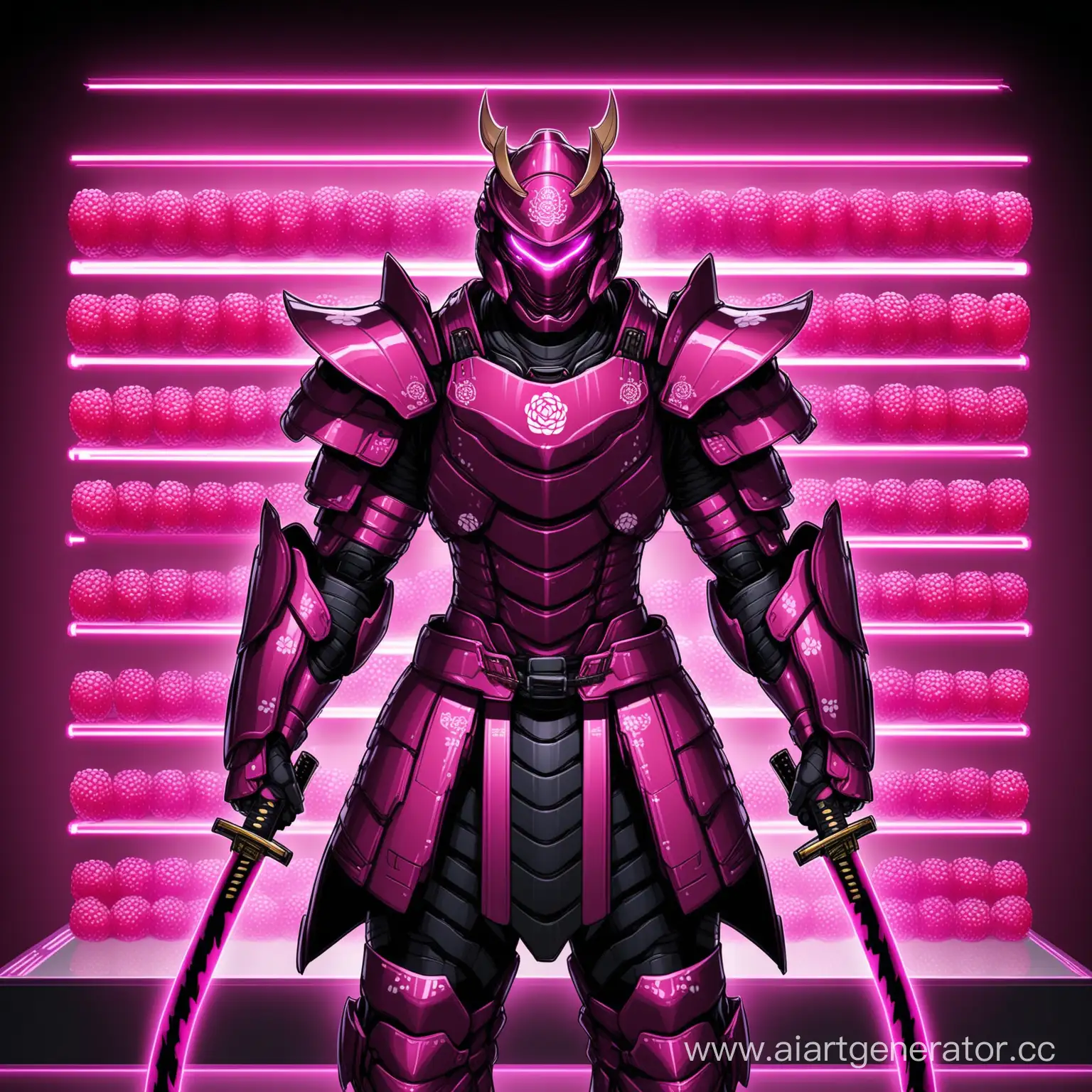 Futuristic-Samurai-Warrior-in-Cyber-Armor-with-Energy-Katanas-and-Raspberry-Display