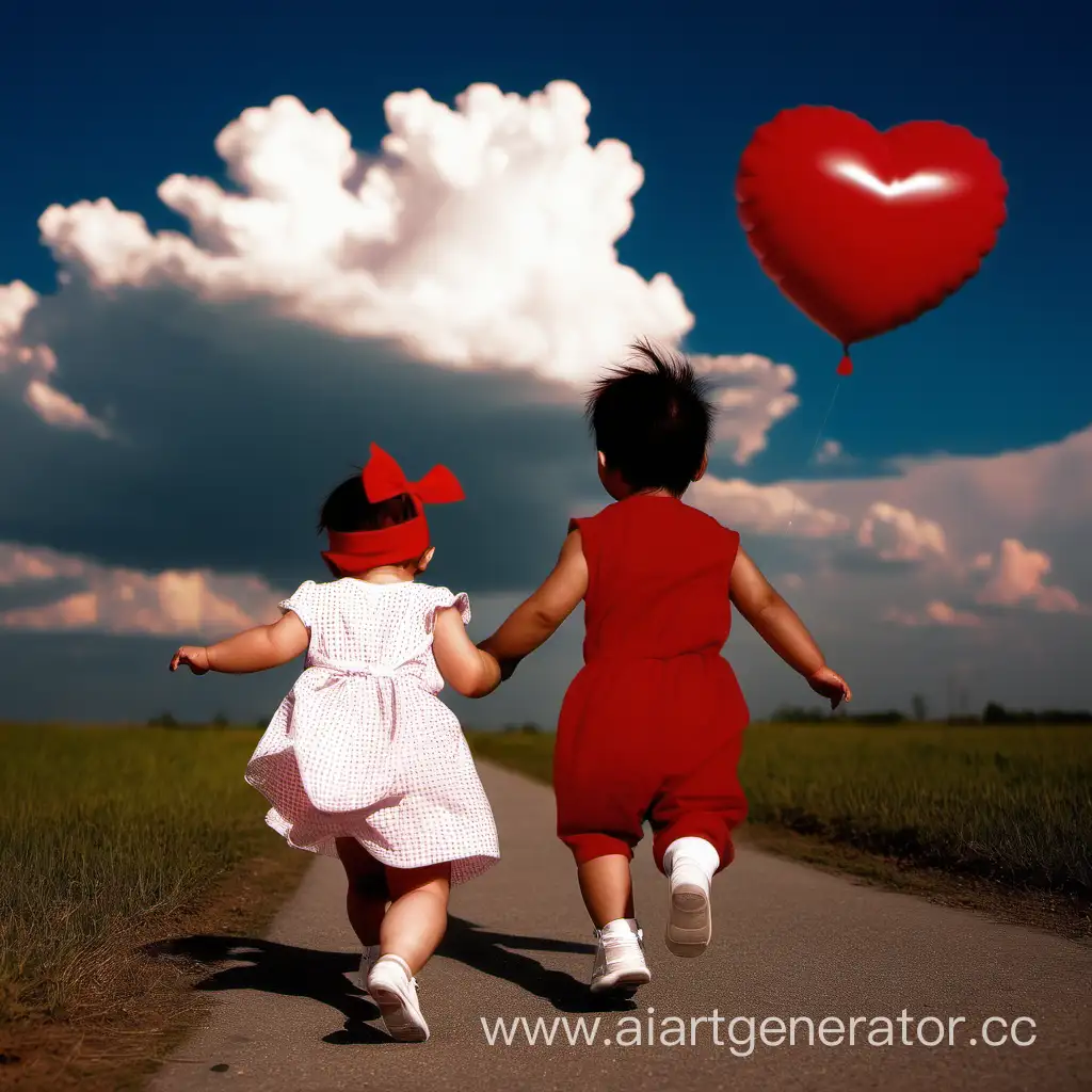 Adorable-Baby-and-Little-Boy-Running-Through-a-Cloud-of-Red-Love