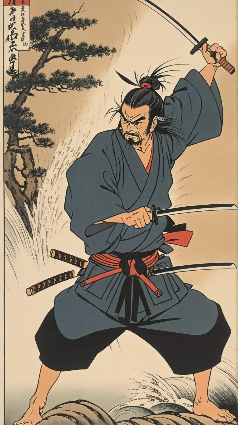 Miyamoto Musashi Engaged in Fierce Combat