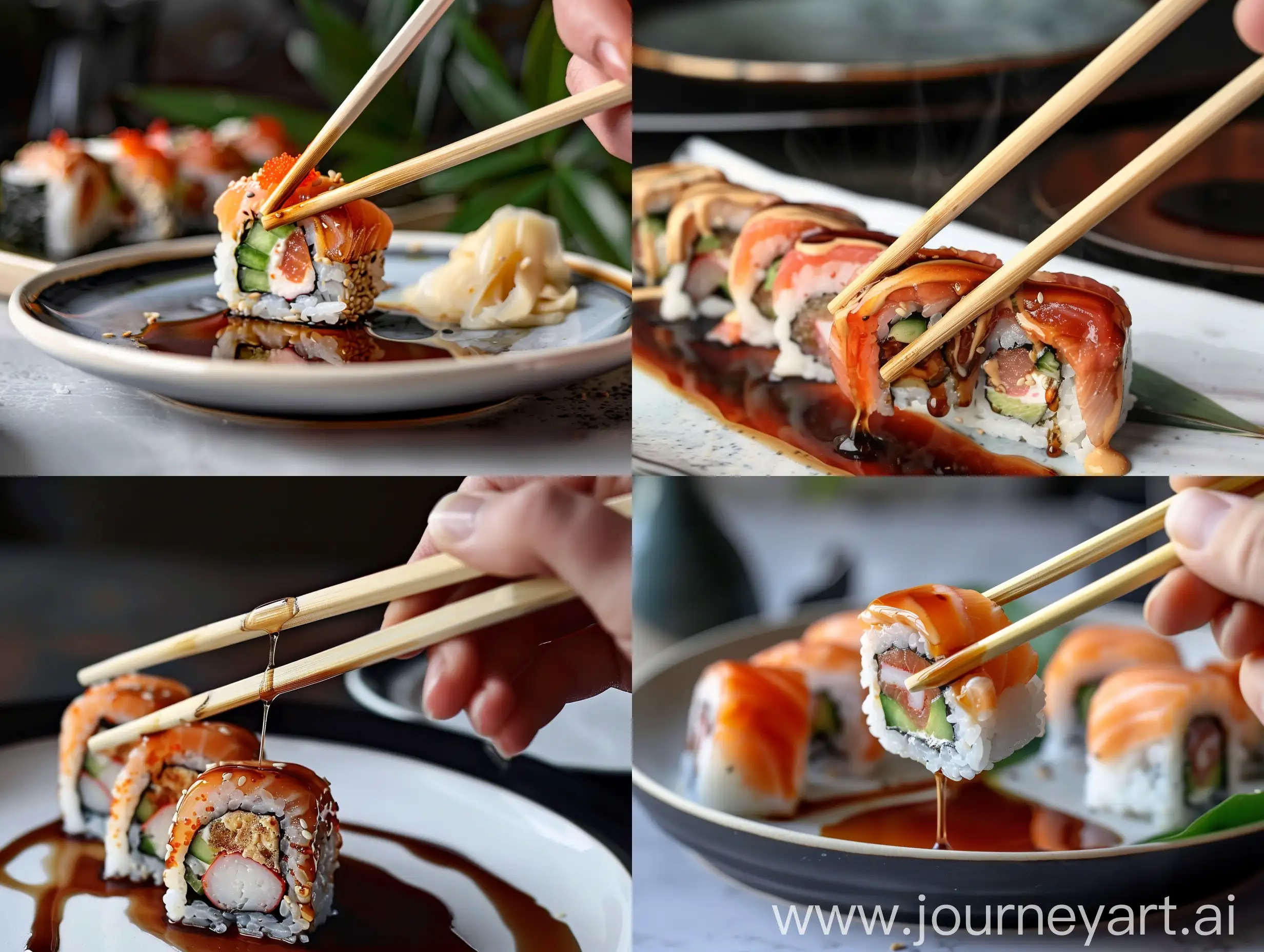 Elegant-Sushi-Presentation-with-Bamboo-Chopsticks-and-Soy-Sauce
