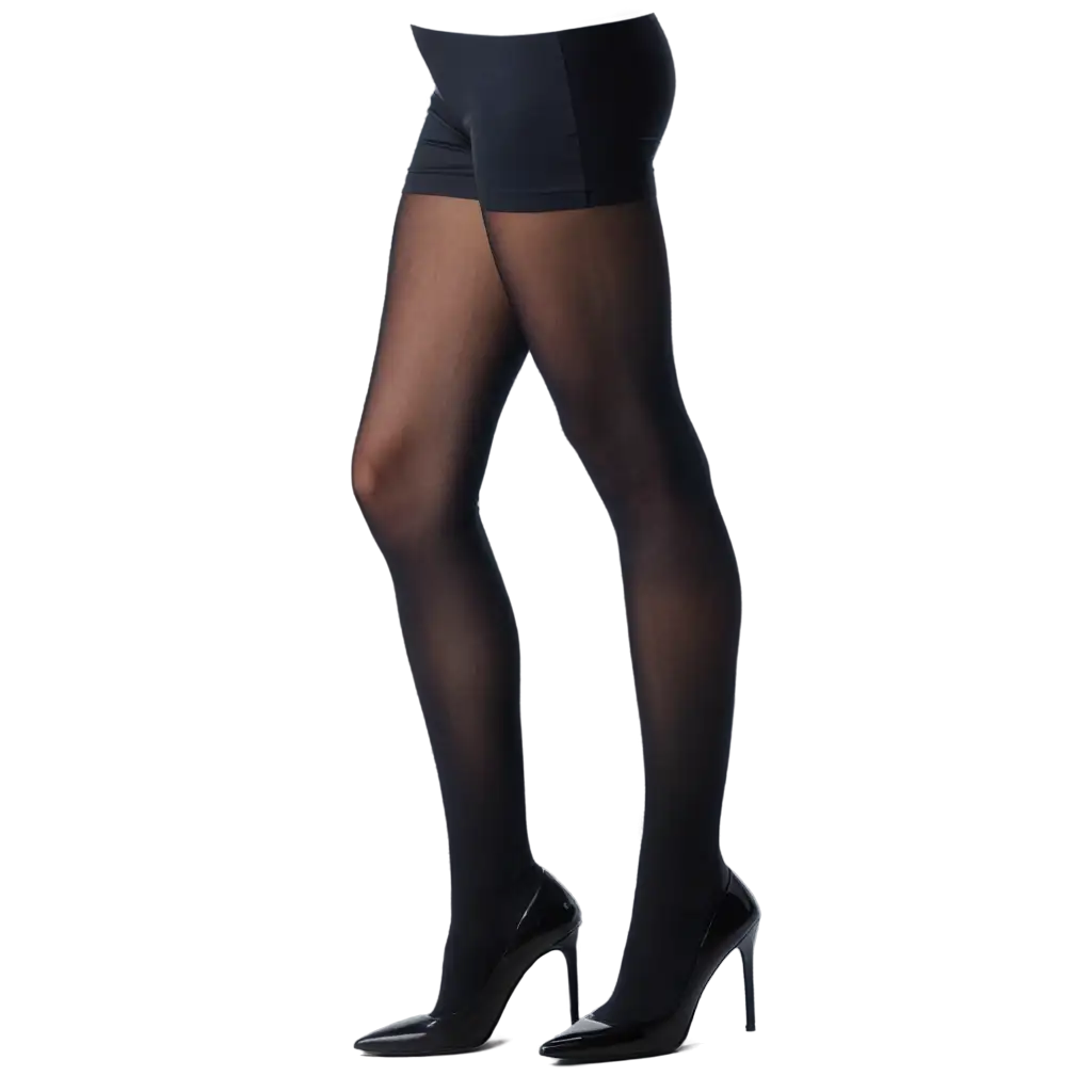 women's legs in thin black tights and black high-heeled shoes
