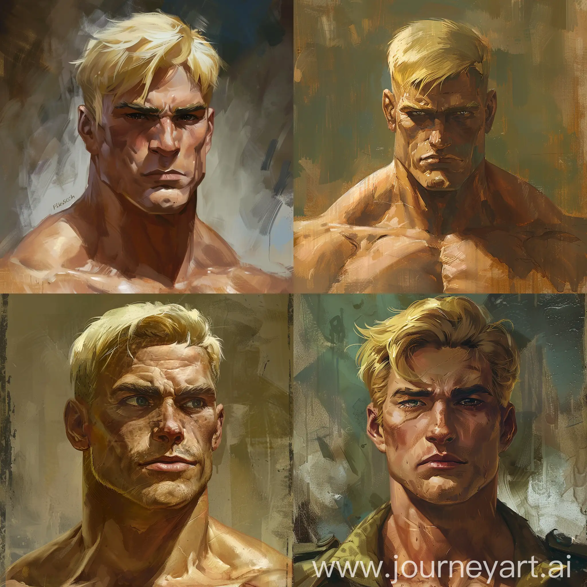 1950s-Style-Portrait-of-Reiner-Braun-from-Attack-on-Titan-Muscular-Blonde-Man-in-Profile