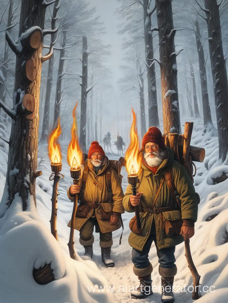 Winter-Lumberjack-Procession-with-Torchlit-Logs