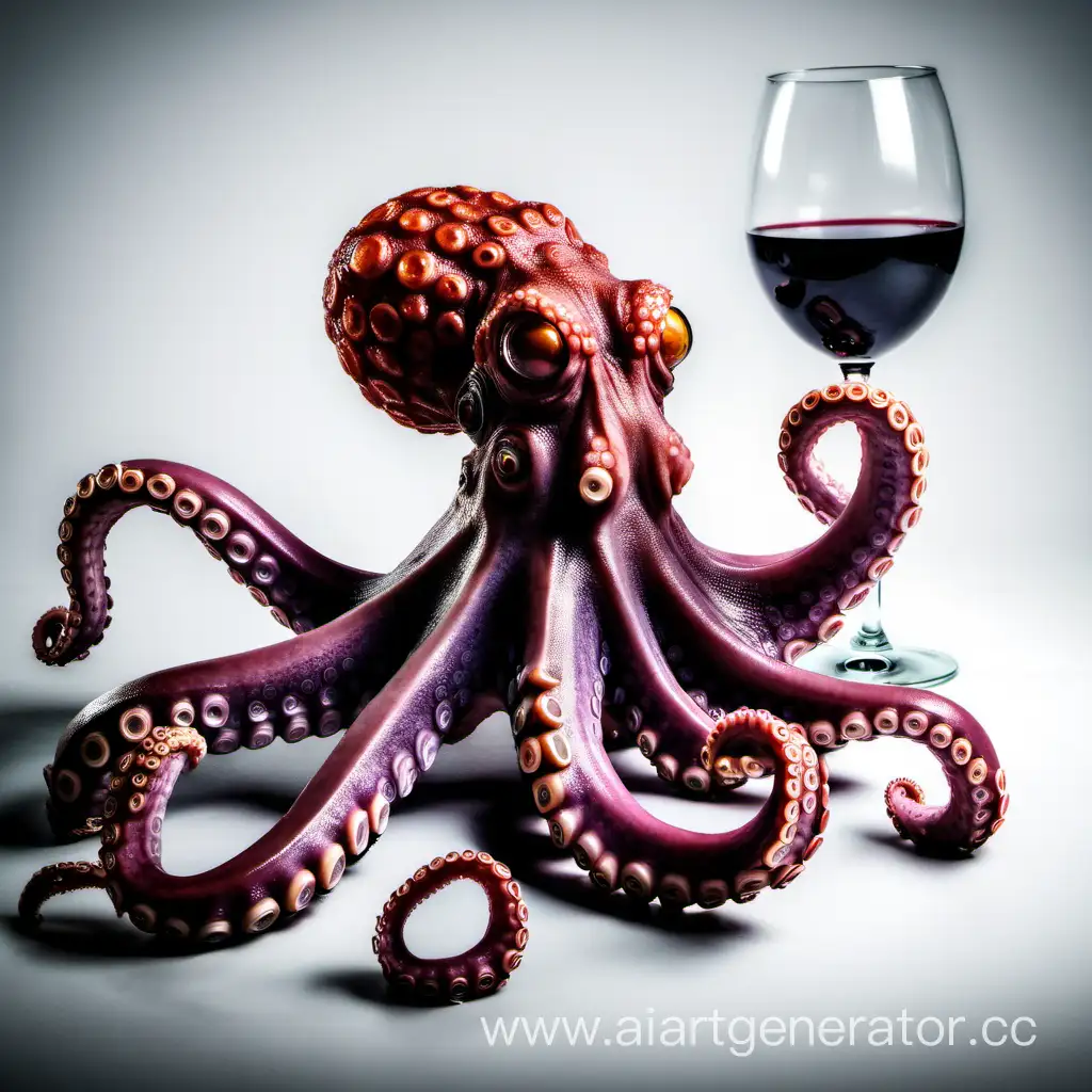 octopus with a glass of wine
