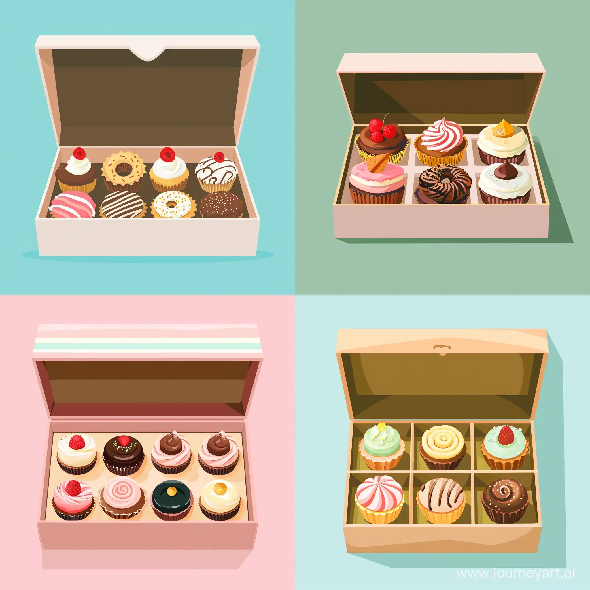 a box of cakes, single object, isolated object, in flat style