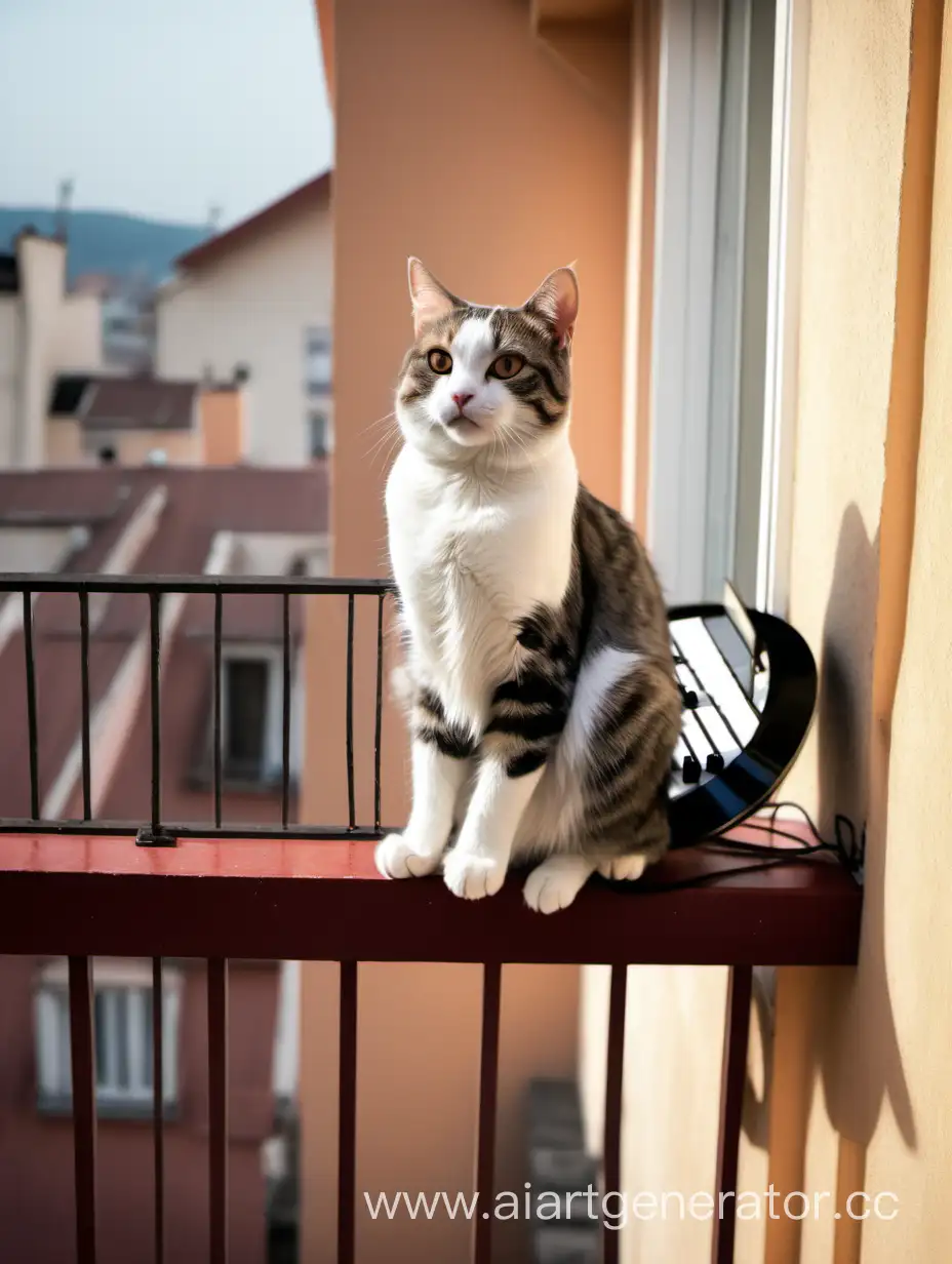 Кот в балконе с музыкой 