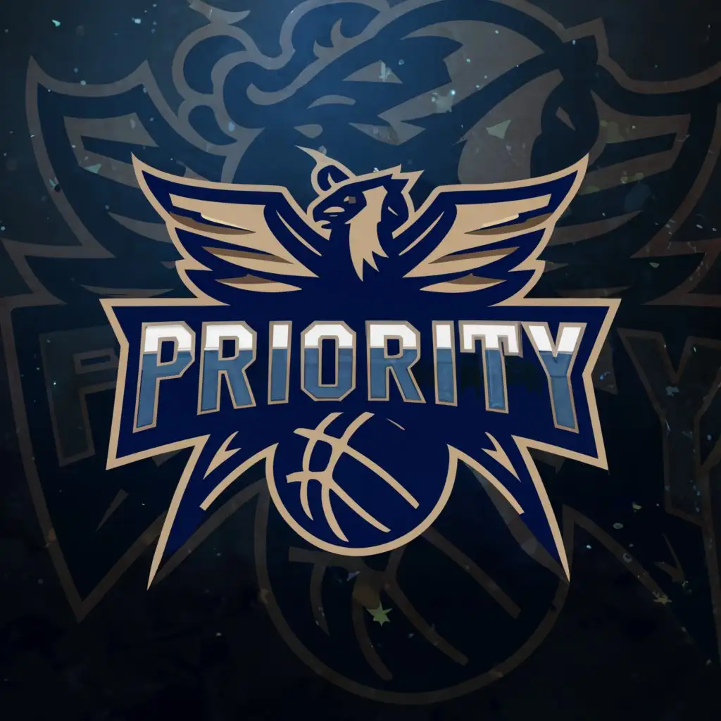 a logo design,with the text 'priority', main symbol:phoenix basketball,complex,clear background