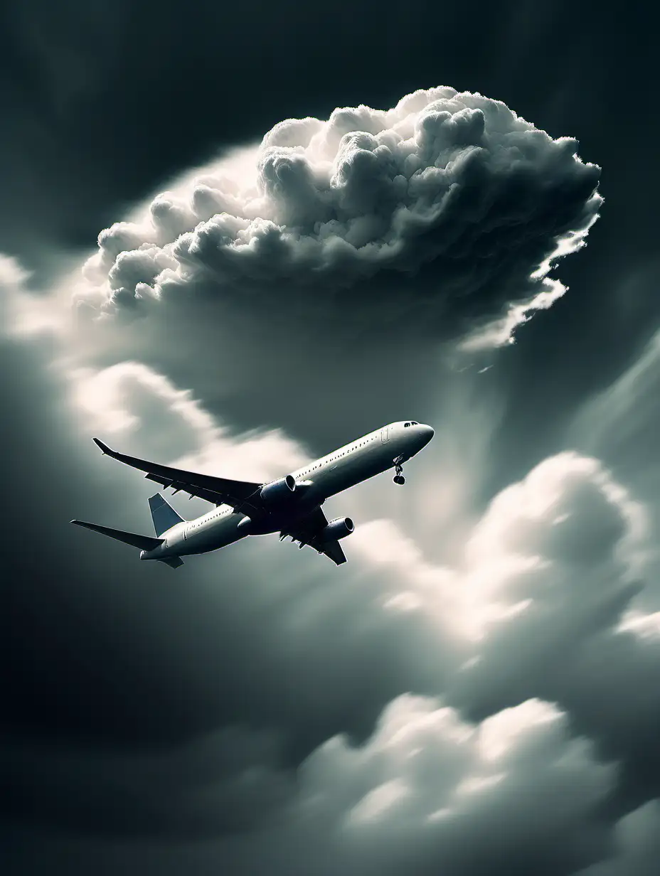 A commercial airliner flying through a mysterious cloud; time-travel; eerie feel