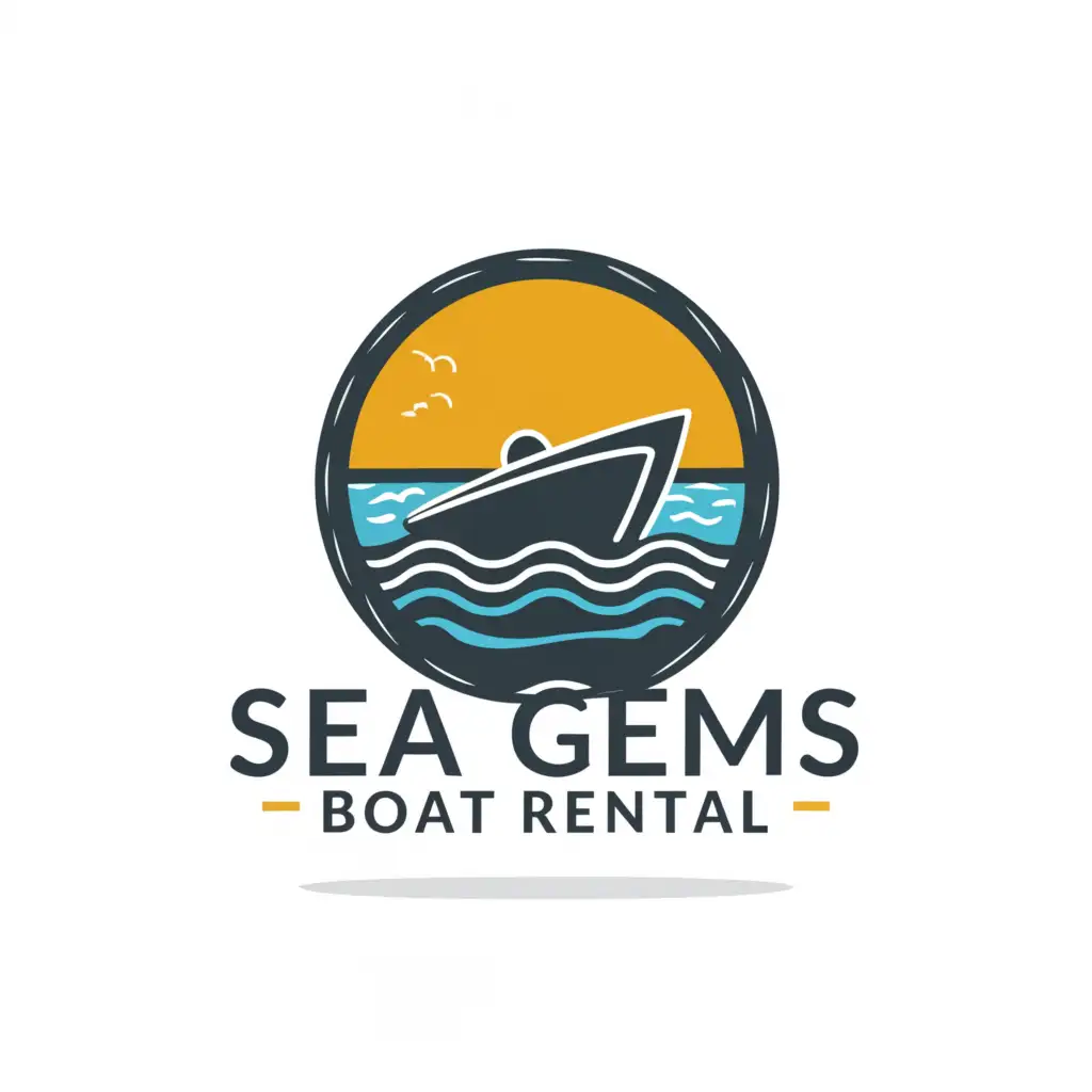 a logo design,with the text 'Sea gems Boat rental', main symbol:Boat beach summer,Minimalistic,be used in Travel industry,clear background