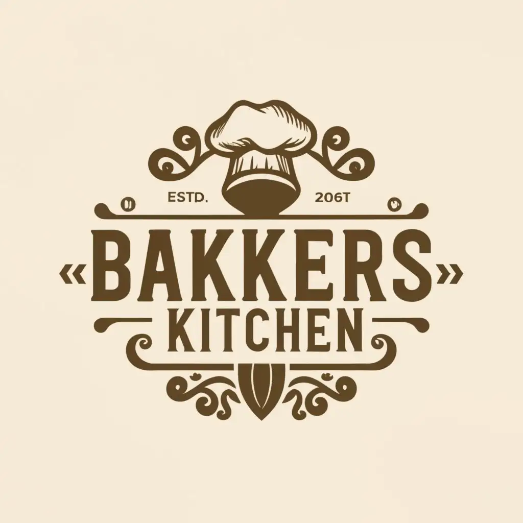 LOGO-Design-For-Bakers-Kitchen-Warm-Brown-White-with-Bread-and-Chefs-Hat-Symbol