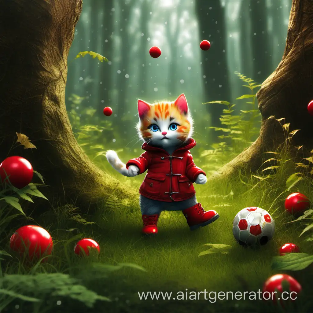 Playful-Kitty-in-Red-Boots-Enjoying-Forest-Glade-Fun