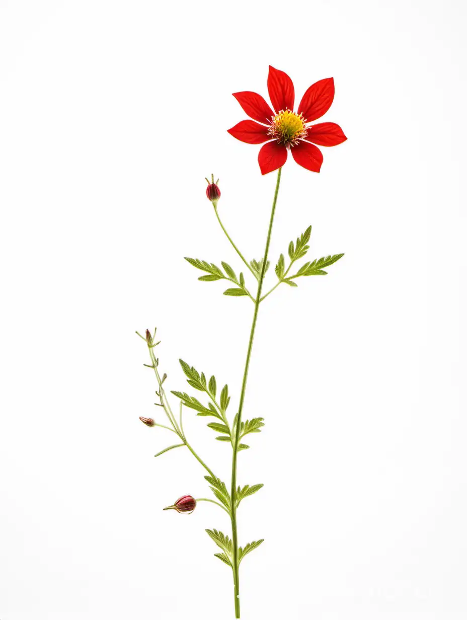 Vibrant-Red-Wild-Flower-Blossoming-Against-a-Clean-White-Background