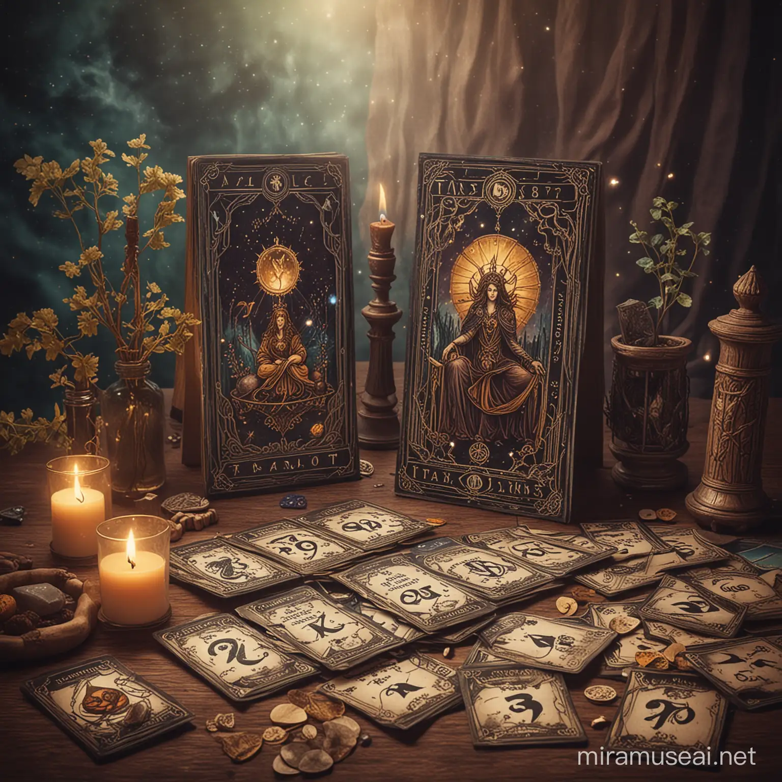 Mystical Tarot Arcana and Numbers in Artistic Environment