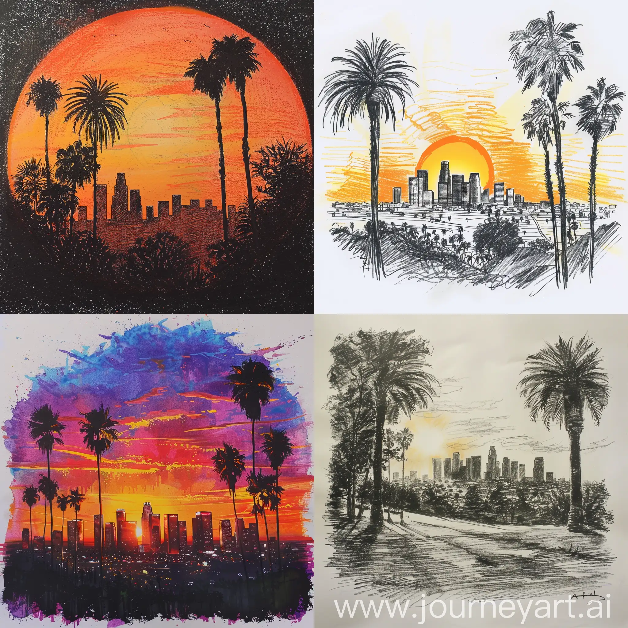 Draw Los Angeles at sunset