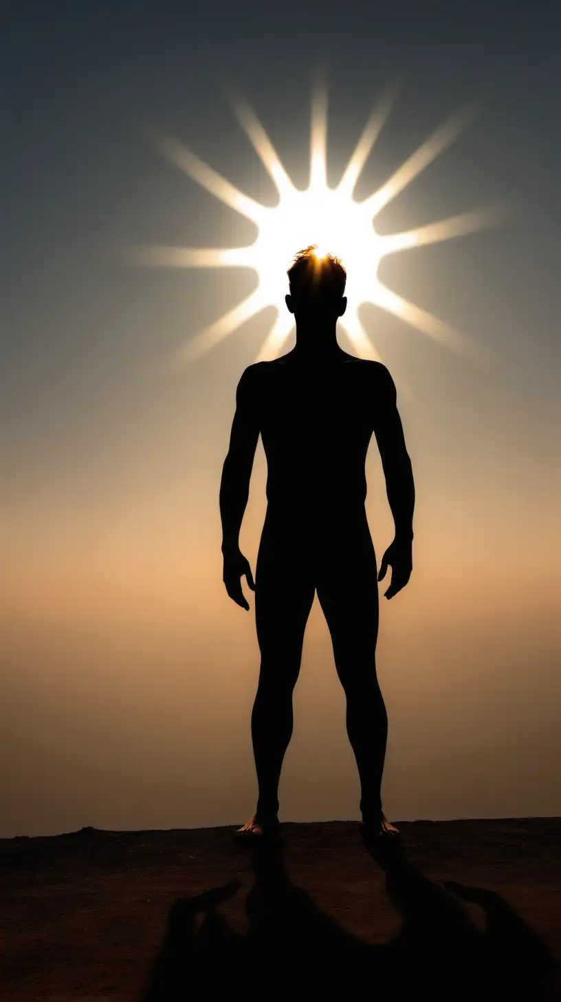 Man shadow in standing position and a sun rises from his chest