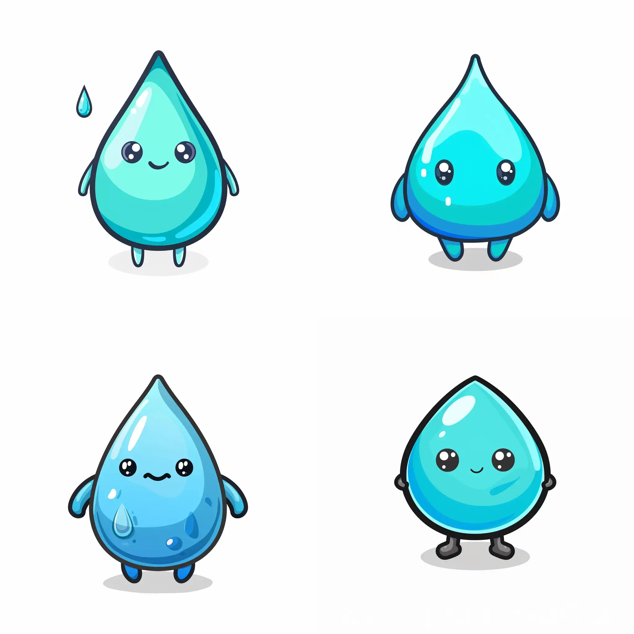 front view of a simple blue drop mascot character with cute human body cartoon style