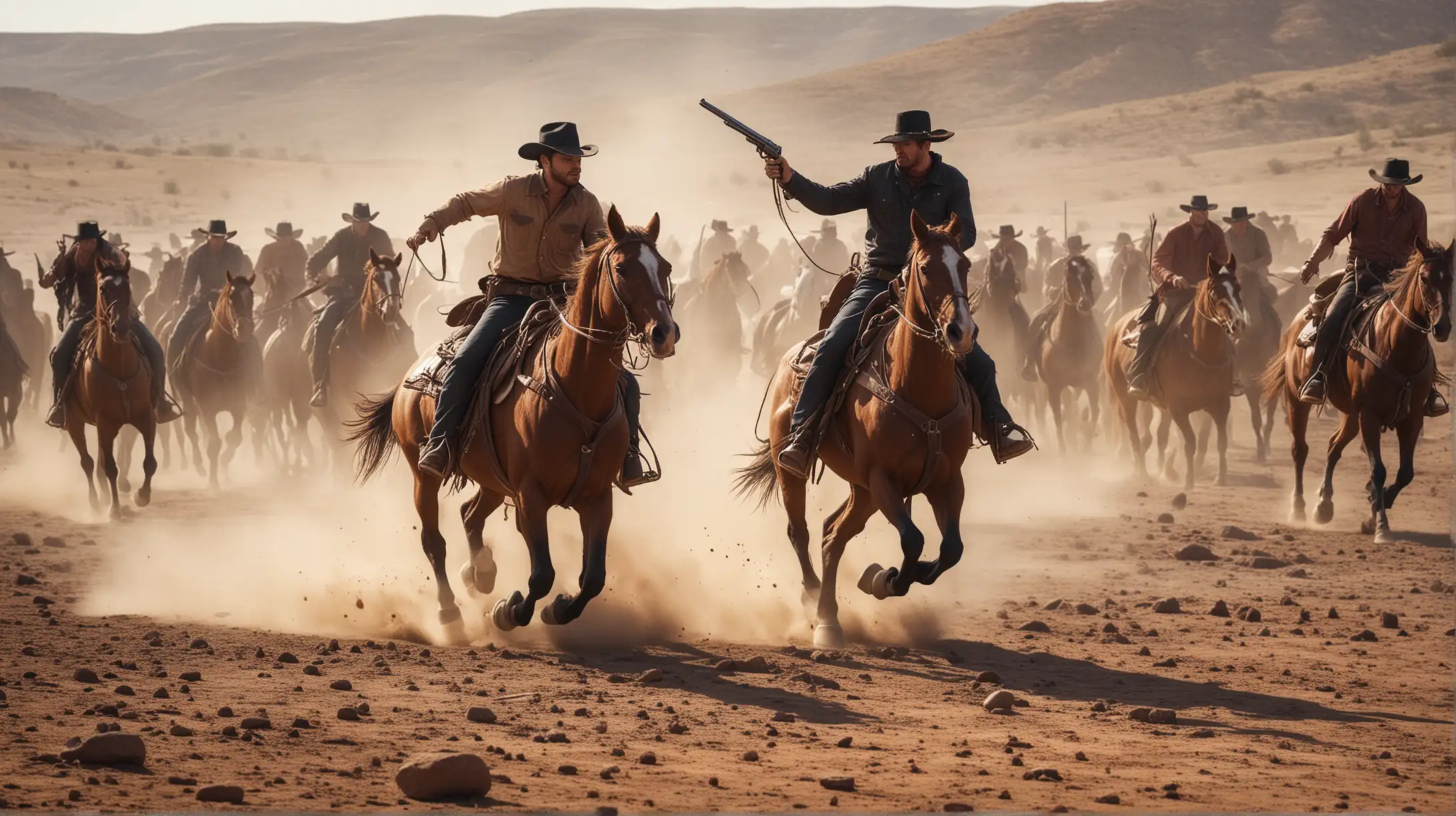 Intense Cowboy Horse Chase Amidst Western Carnage