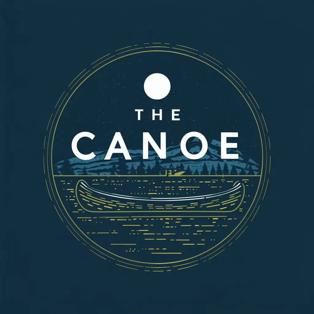 logo, Canoe on a lake at night with the moon, with the text "The Canoe", typography, be used in Nonprofit industry