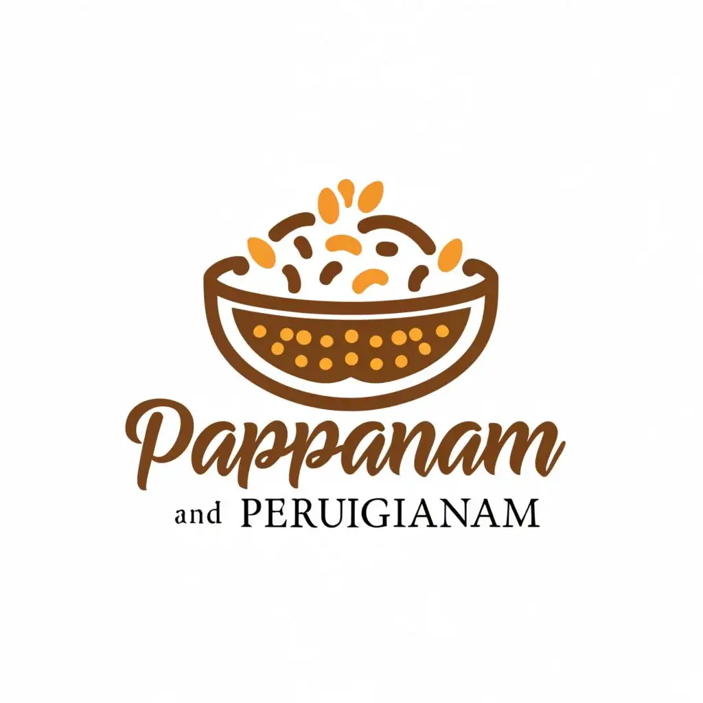 a logo design,with the text 'Pappanam And Perugannam', main symbol:Rice Bowl and Lentils,Moderate,be used in Restaurant industry,clear background