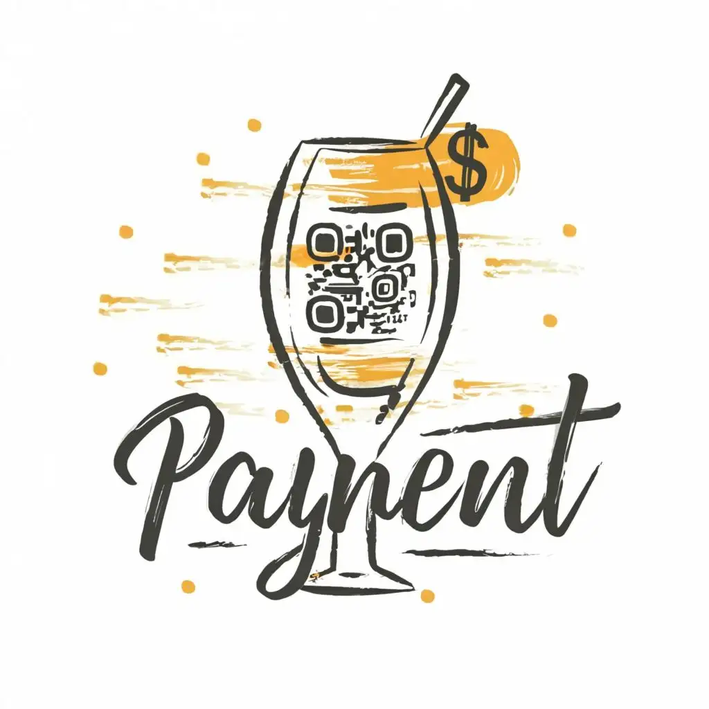 logo, tall glass qr code swirl chaotic brush drawn, with the text "payment", typography, be used in Restaurant industry