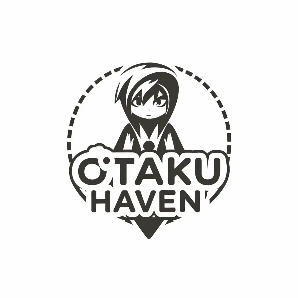 logo, simple black and white logo of a figure, with the text "Otaku Haven", typography, be used in Entertainment industry