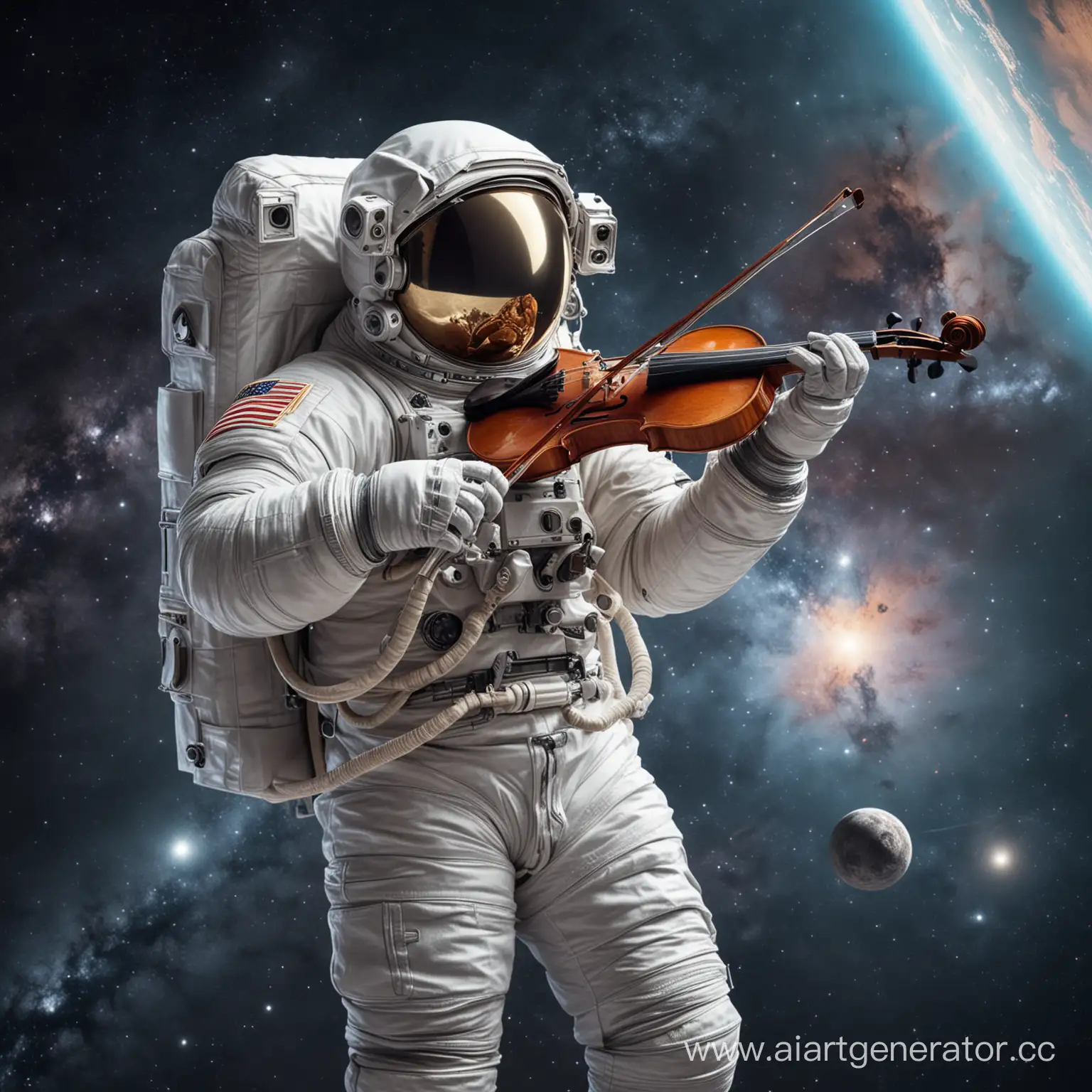 Космонавт в космосе со скрипкой