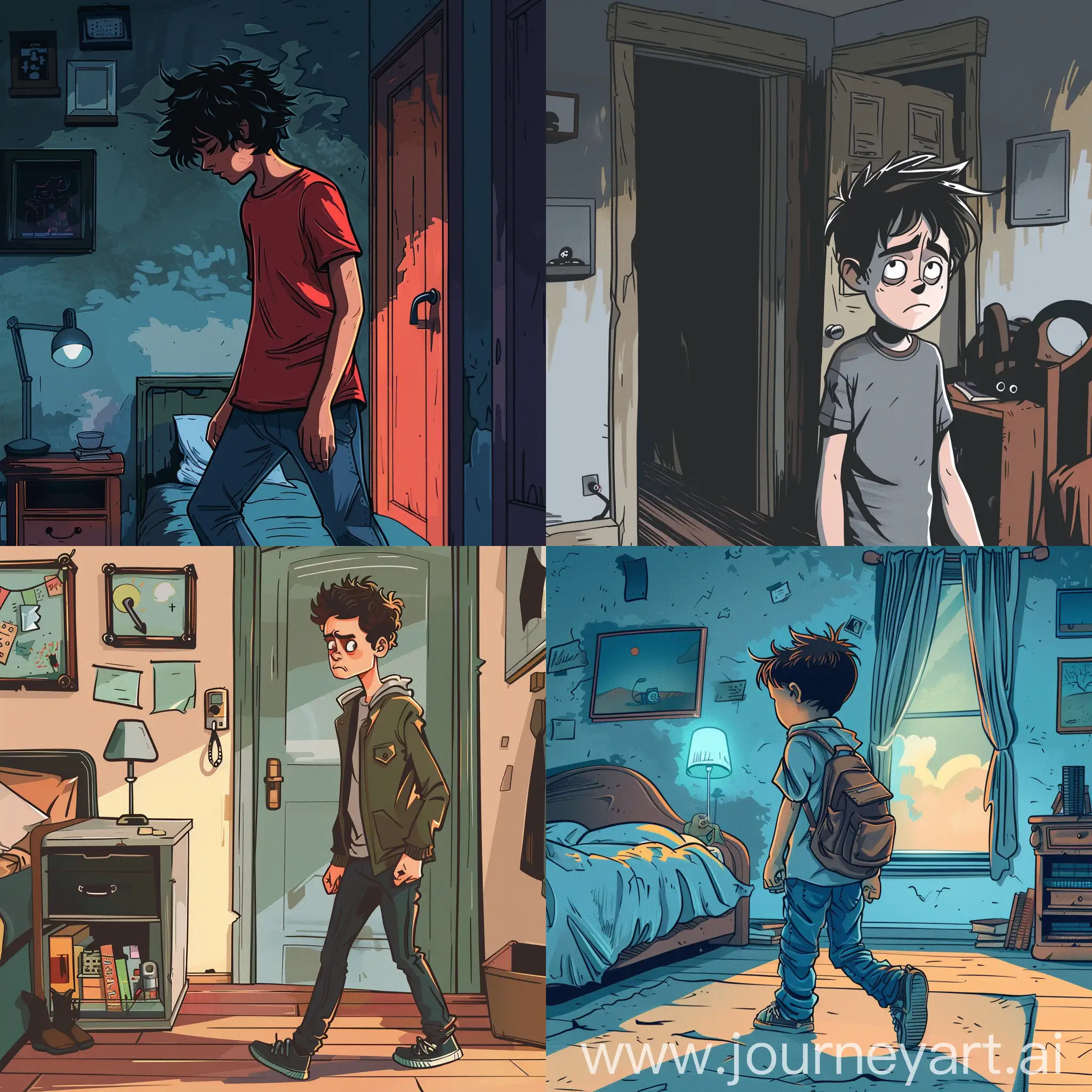 Lonely-Boy-Walking-to-His-Room-in-Comic-Style