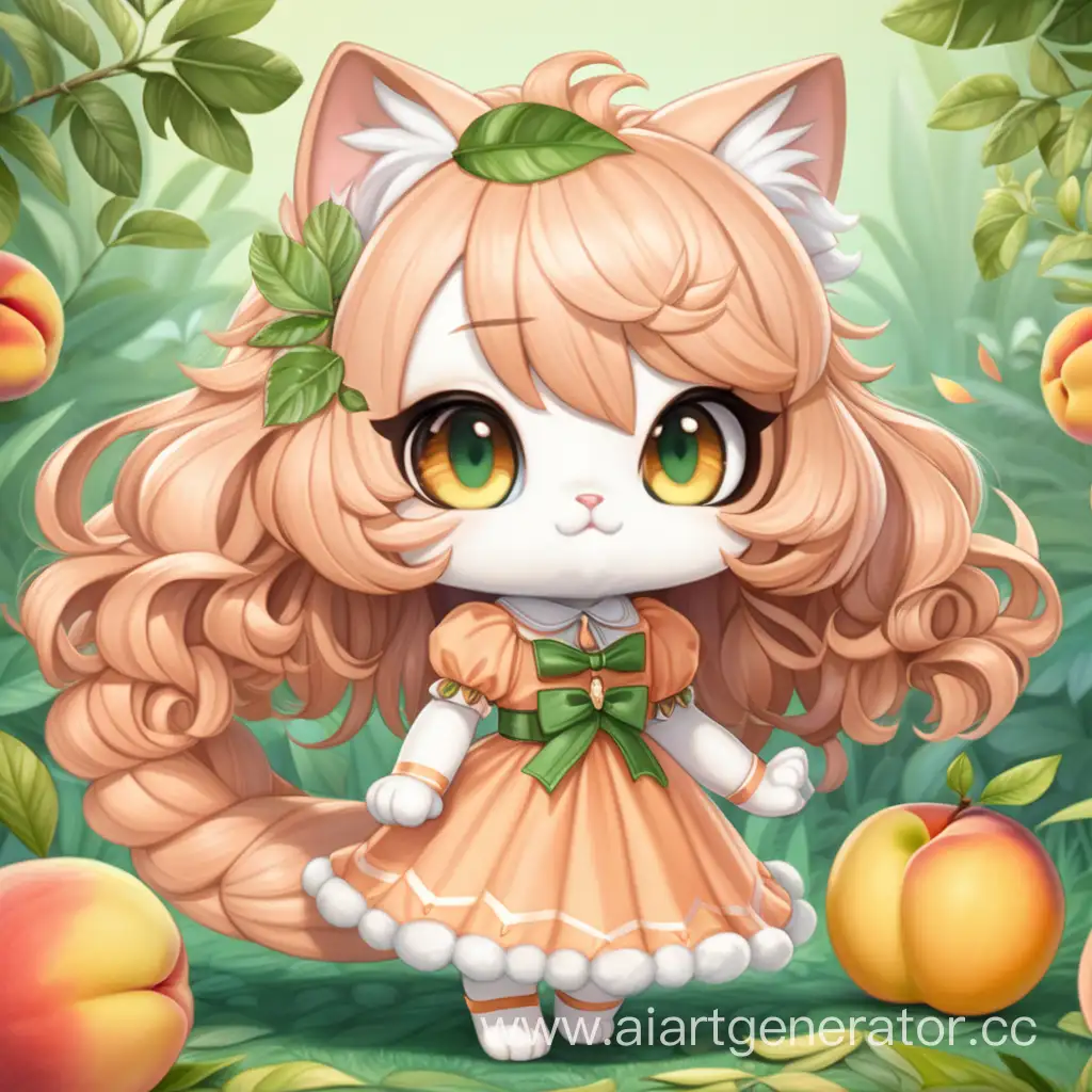 Chibi-Peach-Cat-with-Fluffy-Tail-and-Tenderness-in-a-Lush-Green-Setting