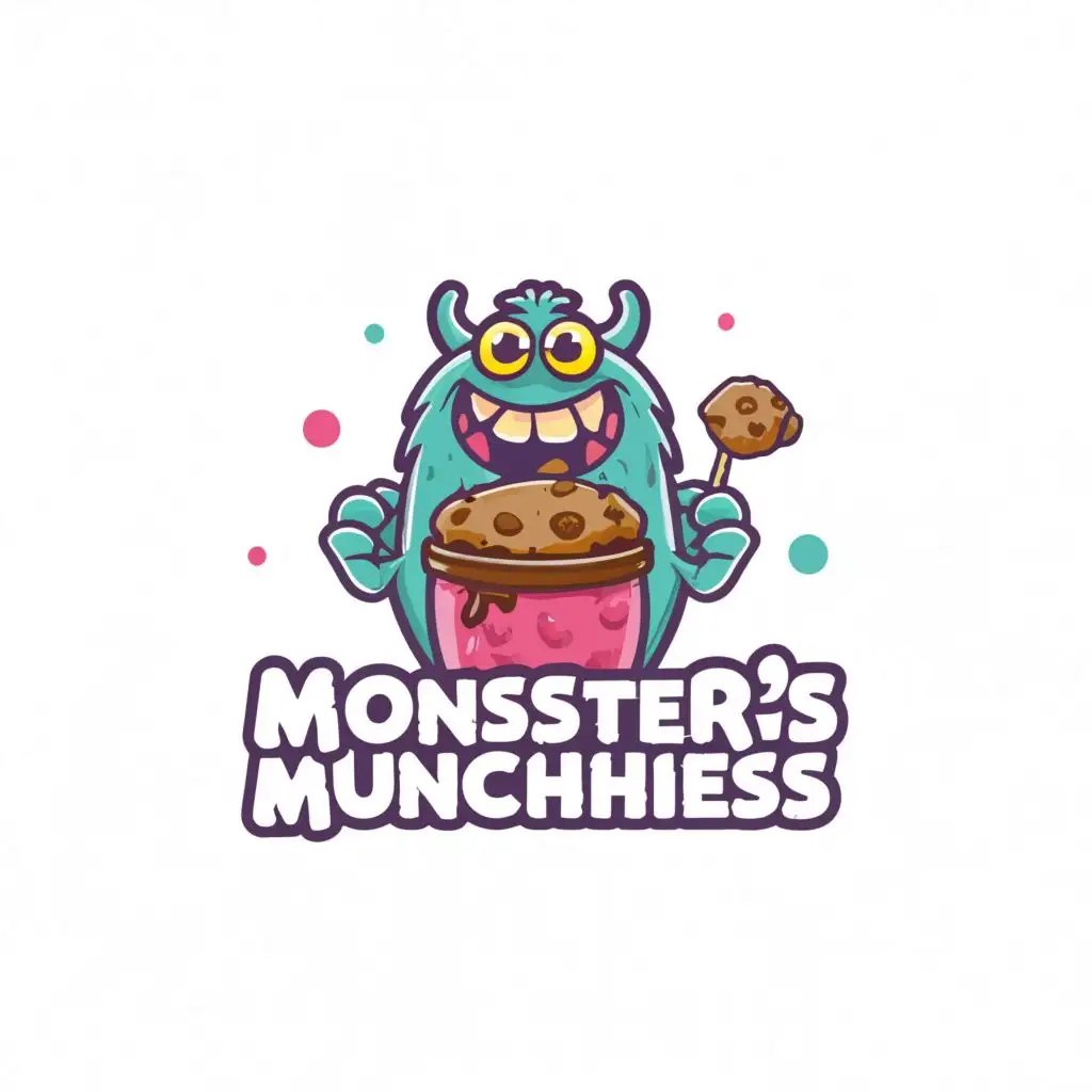 a logo design,with the text "Monsster's Munchiess", main symbol:Create a logo with a friendly monster holding a giant jar filled with cookies, brownies, or other treats, with the name "Monsster's Munchiess" written on the jar.,Moderate,be used in Restaurant industry,clear background