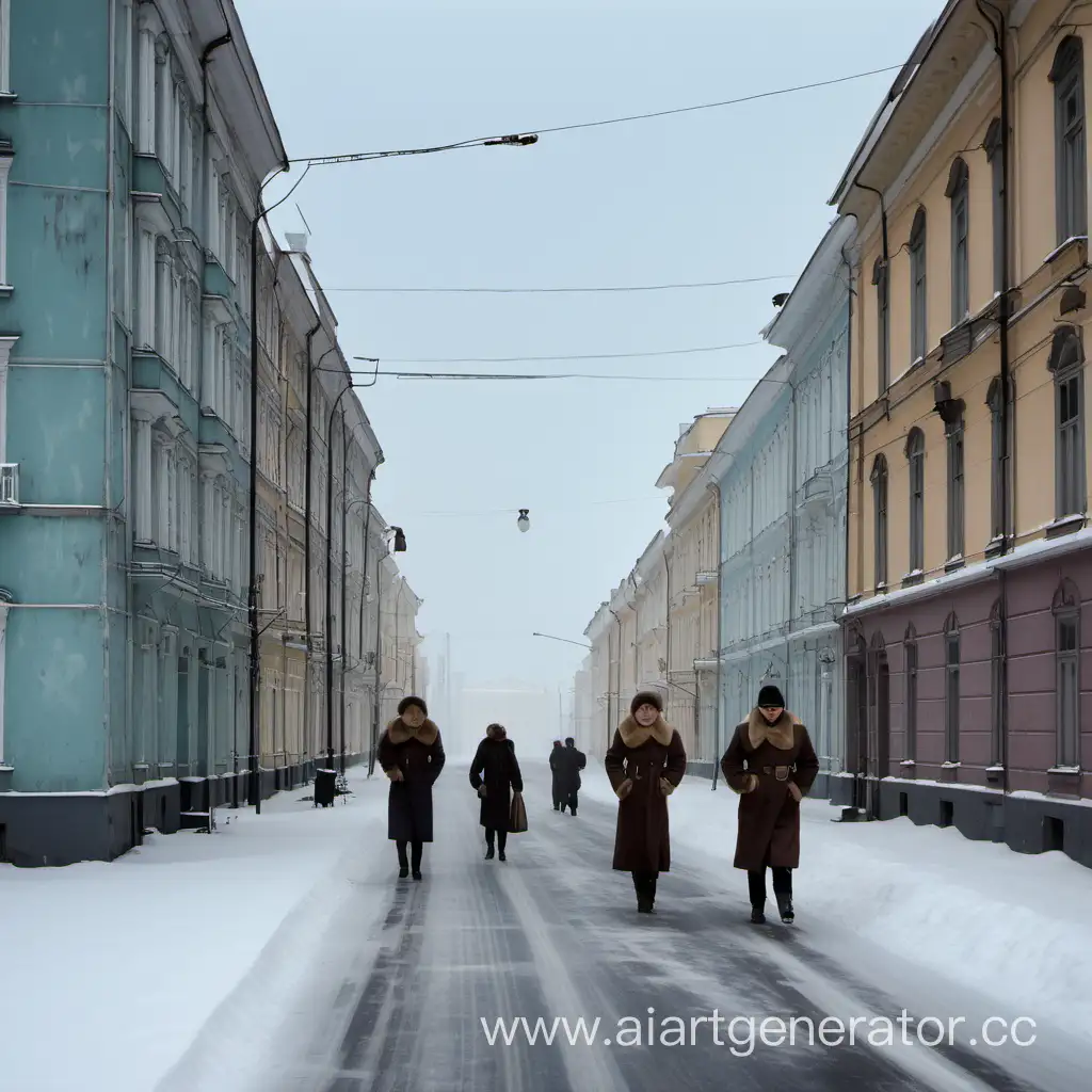 Петербург, серое небо, северный мороз, смешанные улицы и дома, пустынные улицы с тощим освещением,  дамы, мужчины с бобровыми воротниками, снег, магазин